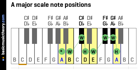 A major scale note positions